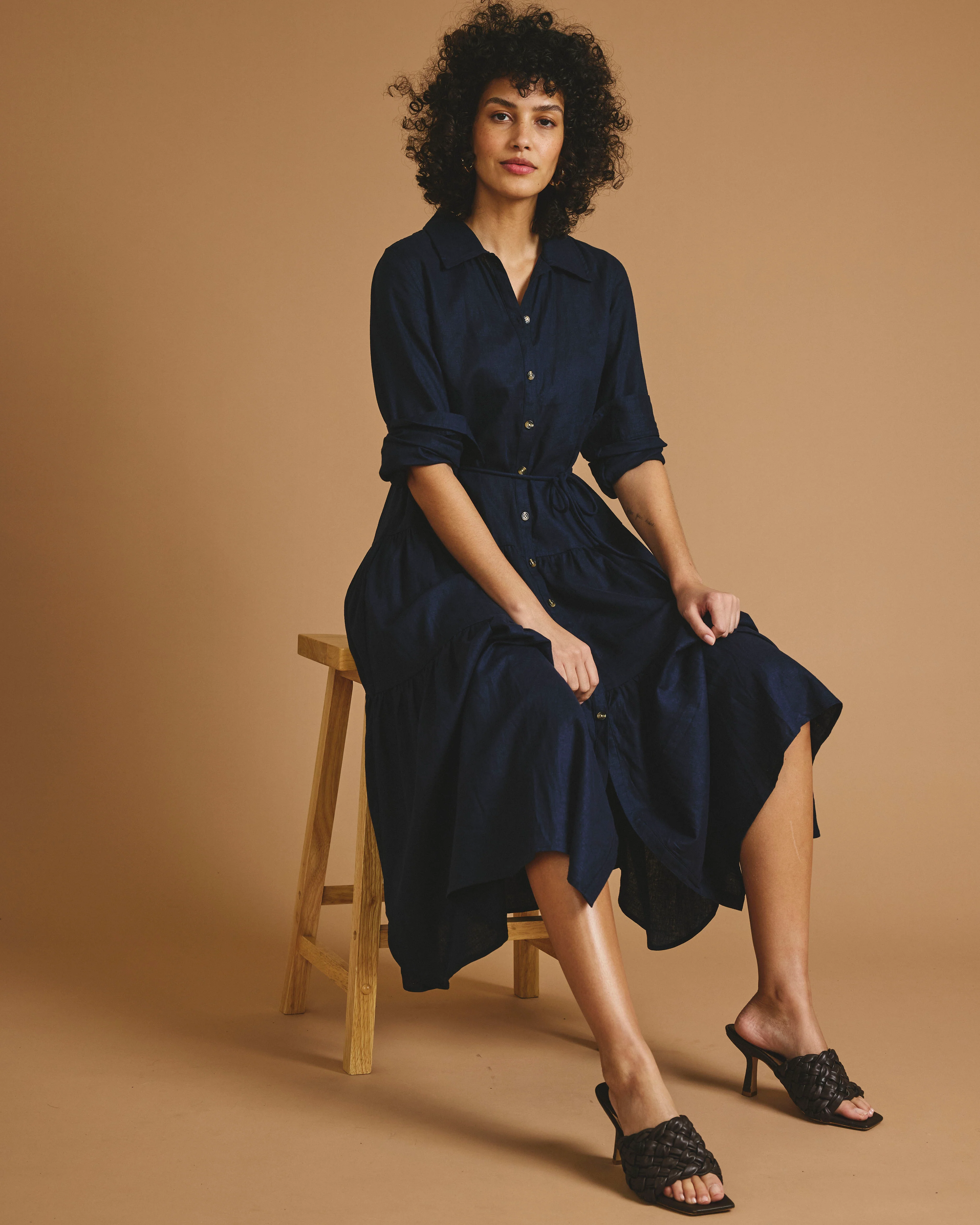 Alix Linen Shirtdress - Navy