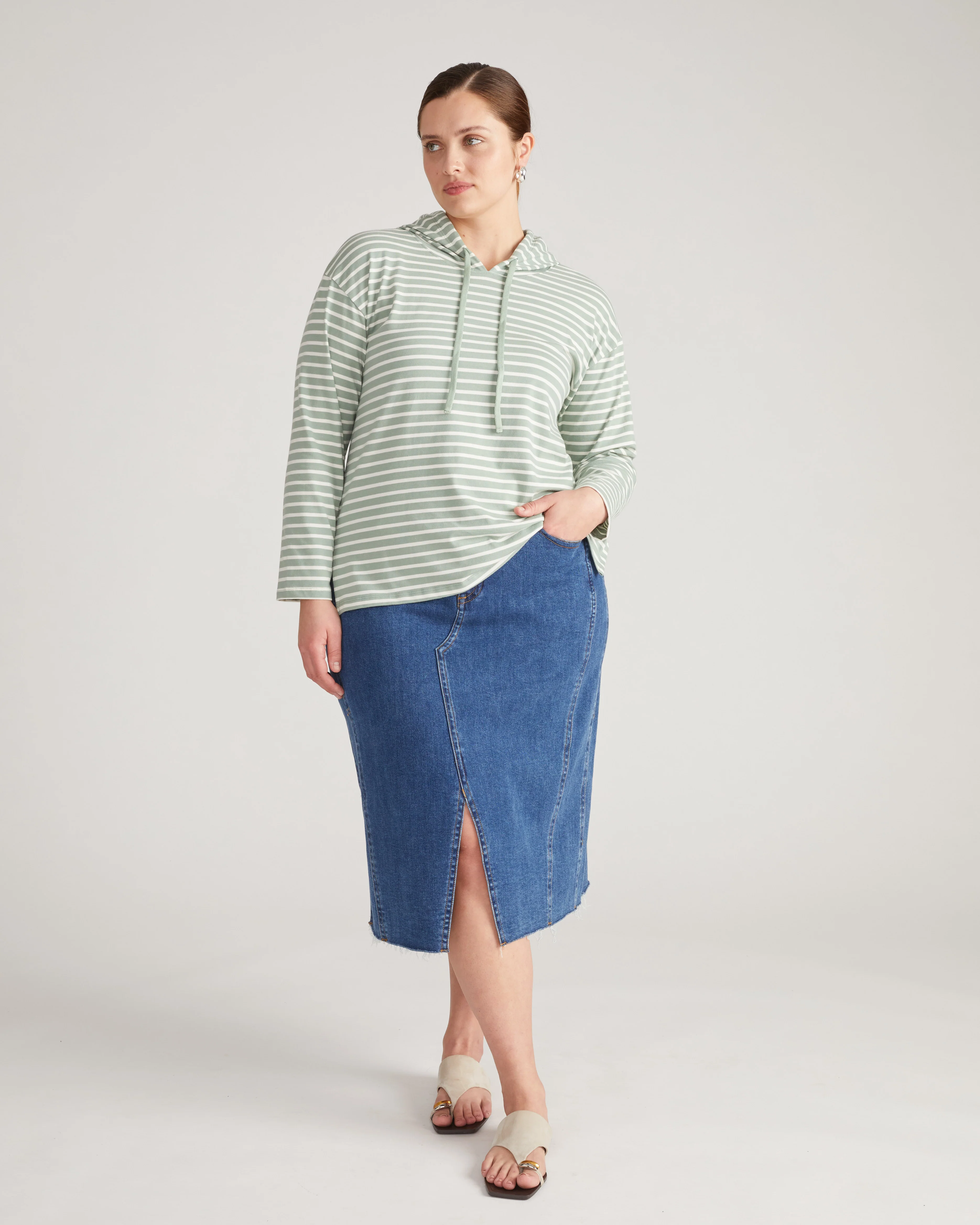 Baja Breton Stripe Hoodie - Sage/Ecru Stripe