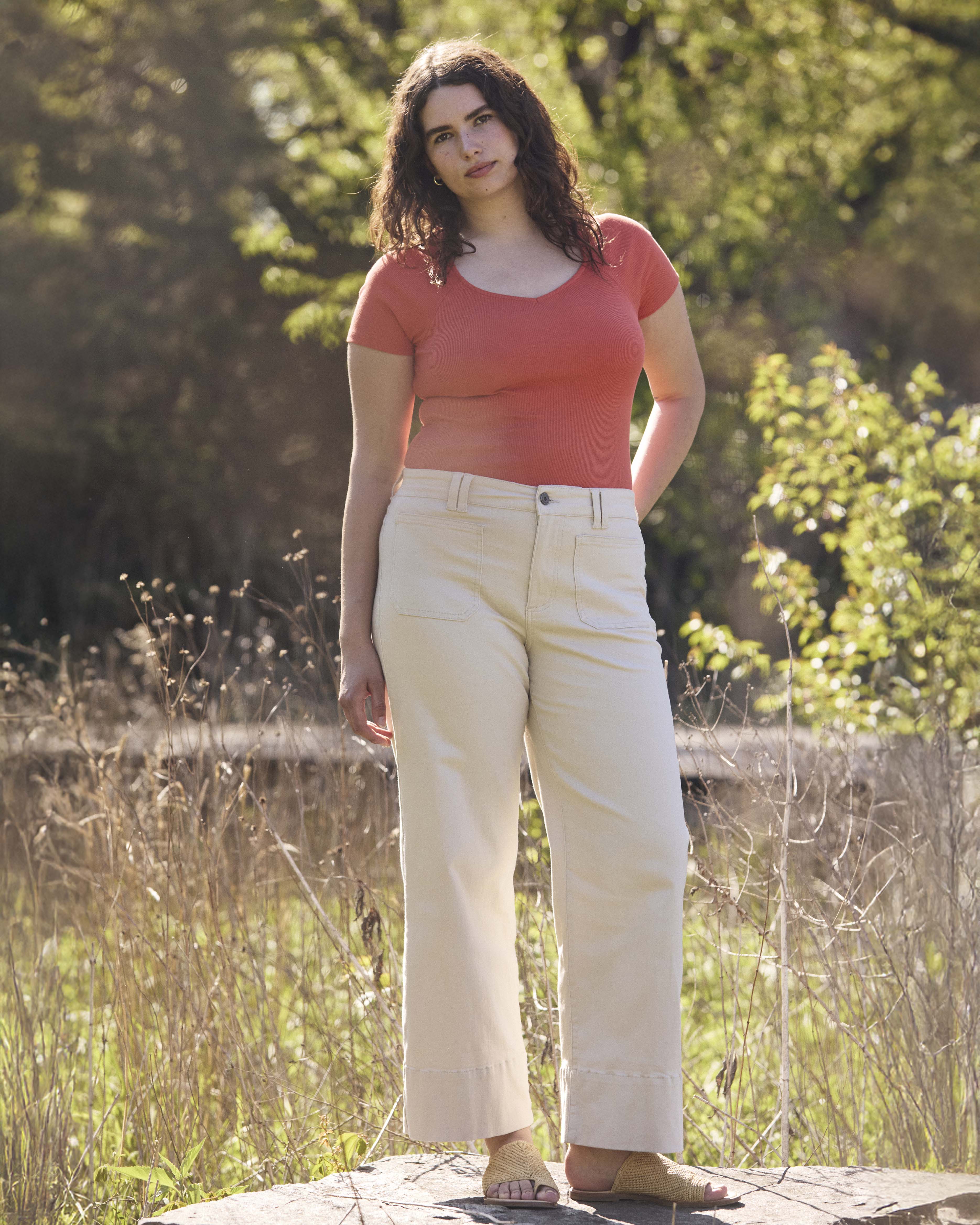 Carey Ribbed Sweetheart Tee - Coral Reef - Image 2