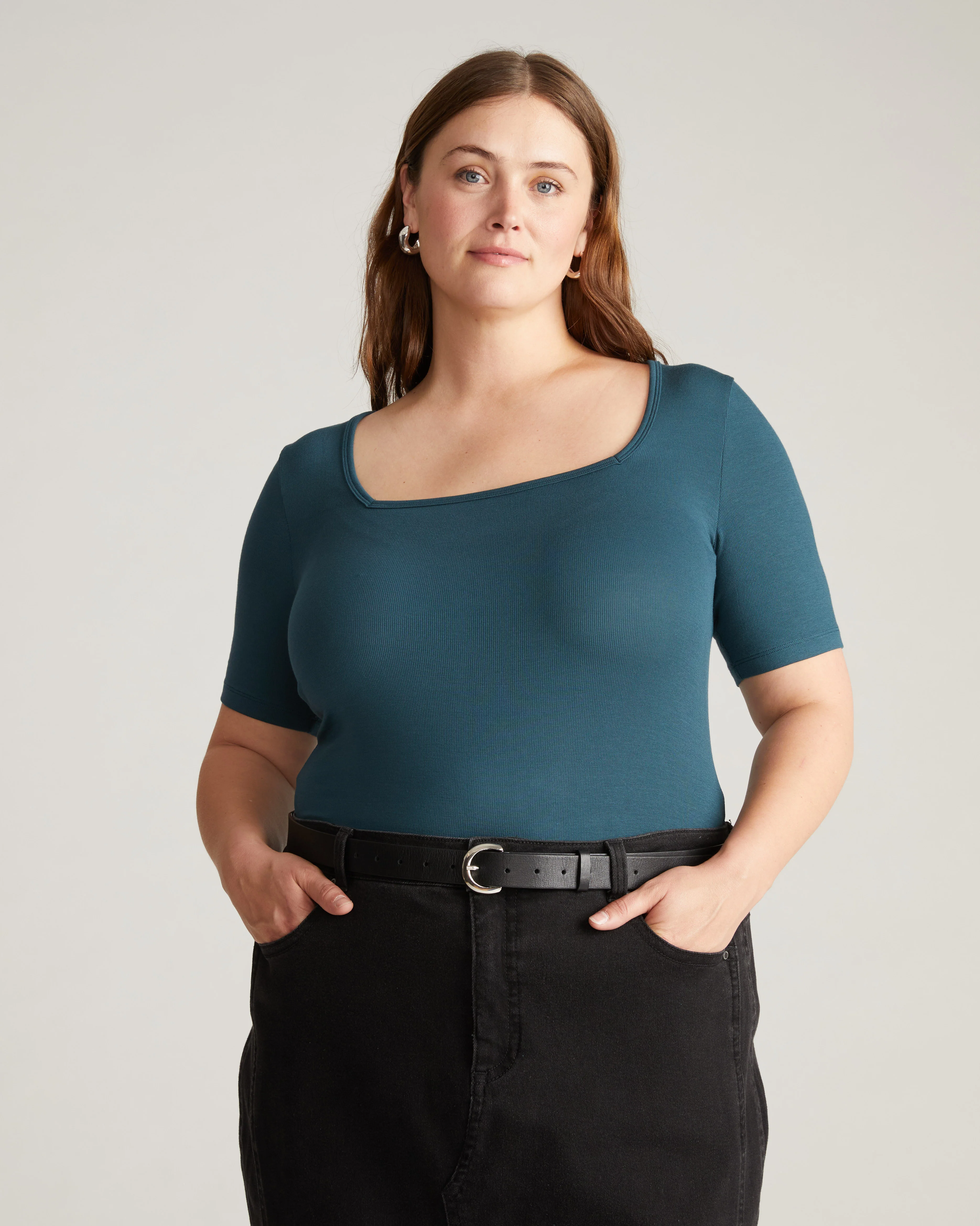Cloud Rib Short Sleeve Square Neck Tee - Deep Sea