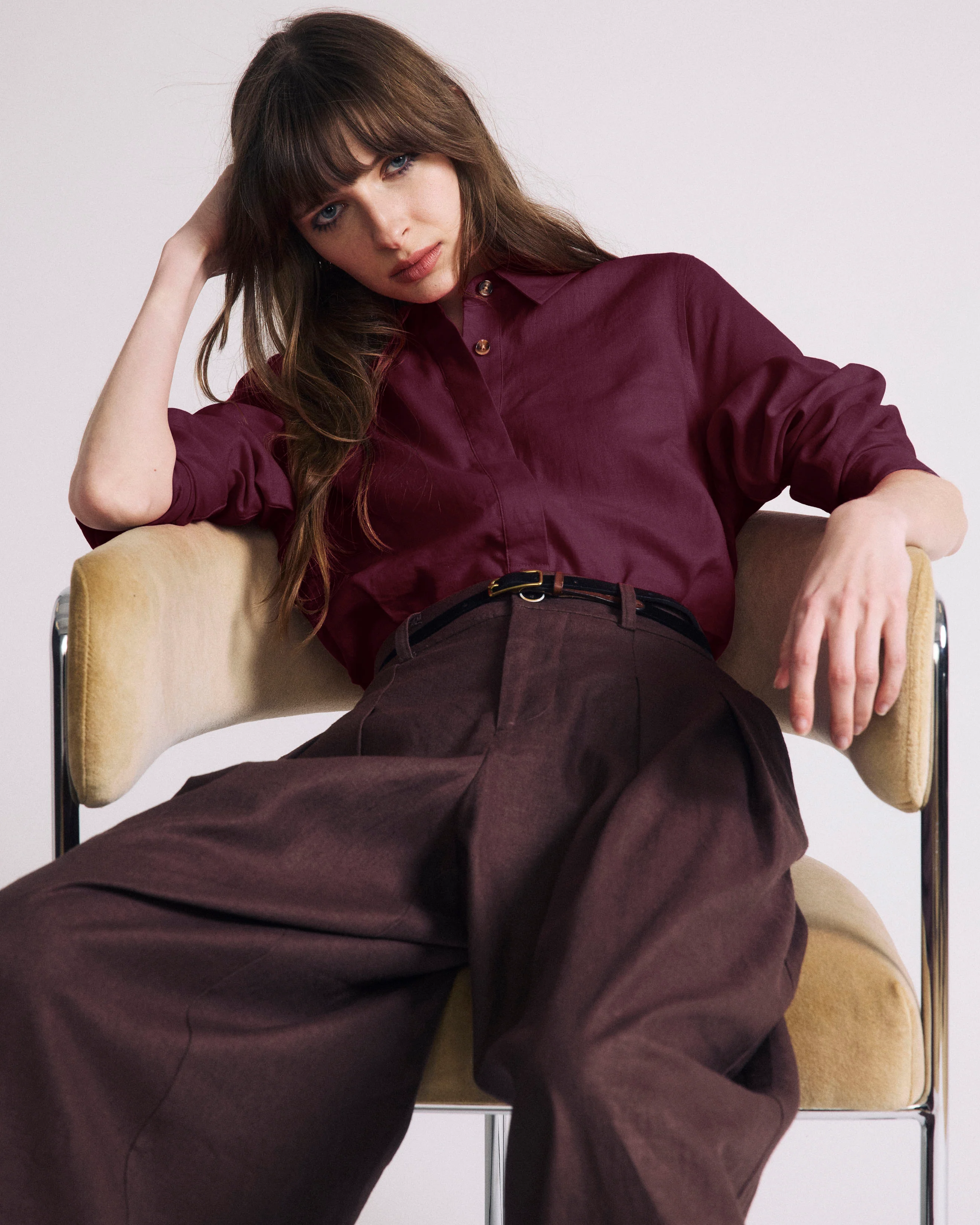 Elbe Popover Stretch Linen Shirt - Acai
