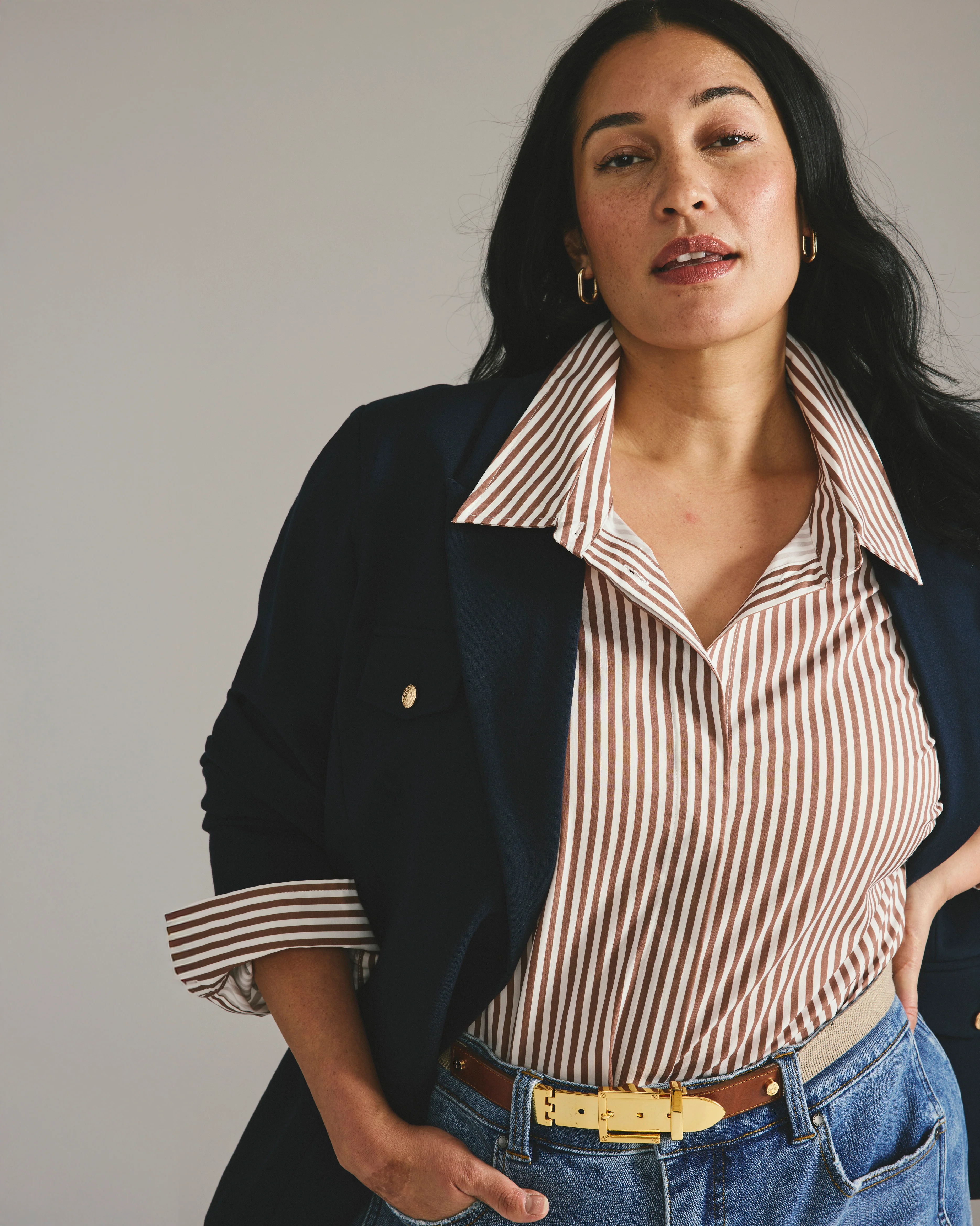 Elbe Stretch Poplin Shirt Classic Fit - Allspice/White Stripe