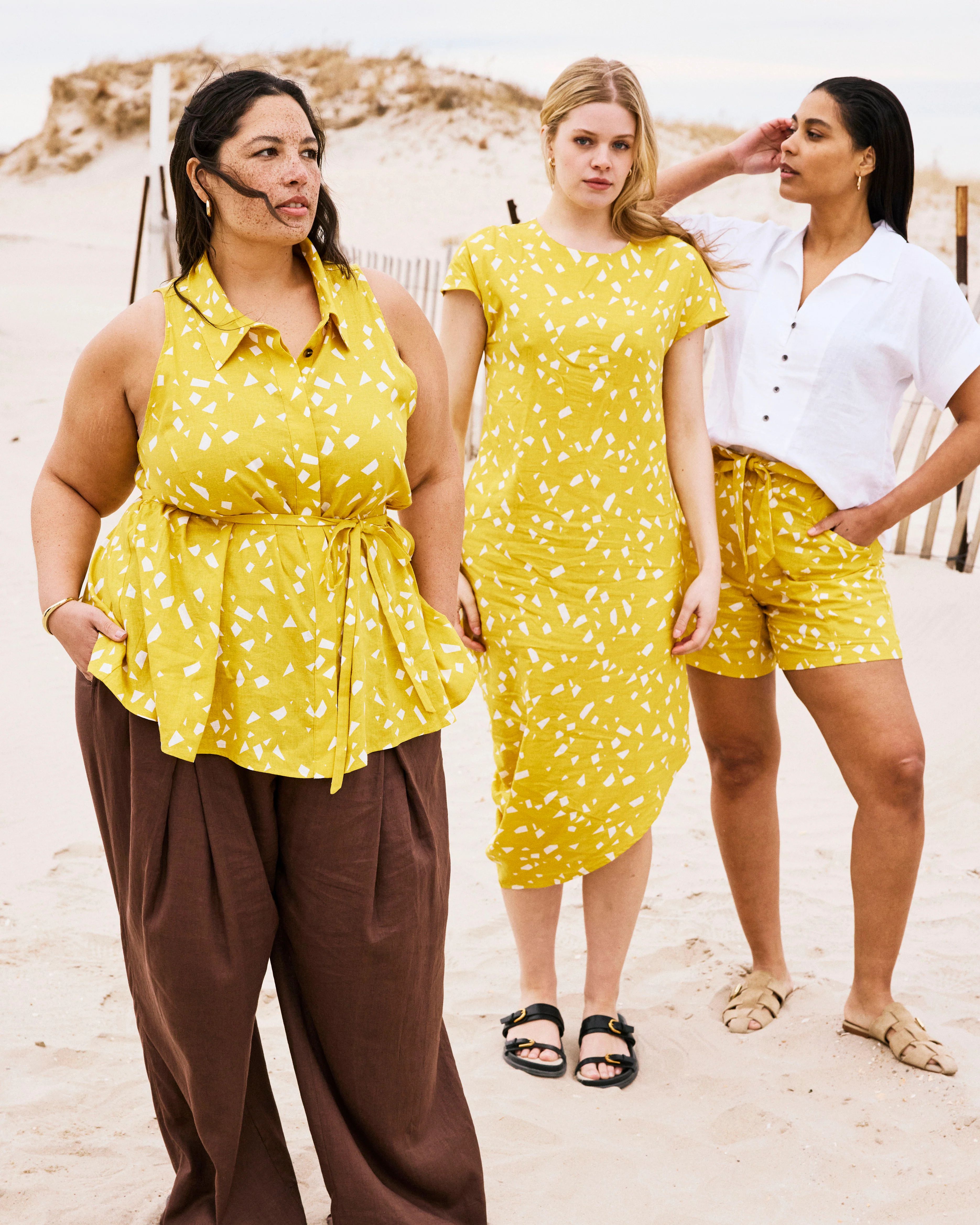 Iconic Stretch Linen Geneva Dress - Yellow Confetti Print