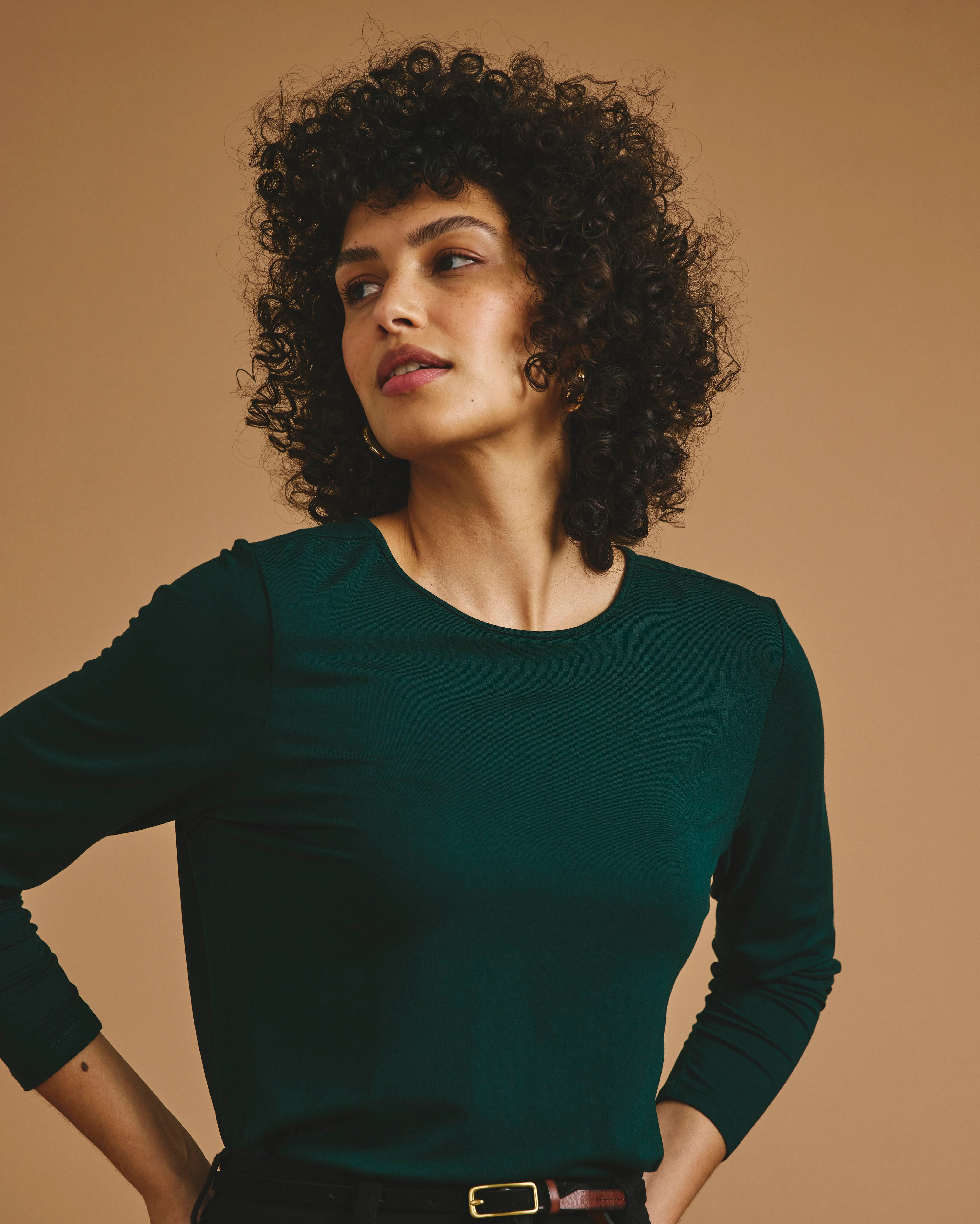 Joan Liquid Jersey Long Sleeve Top - Forest Green