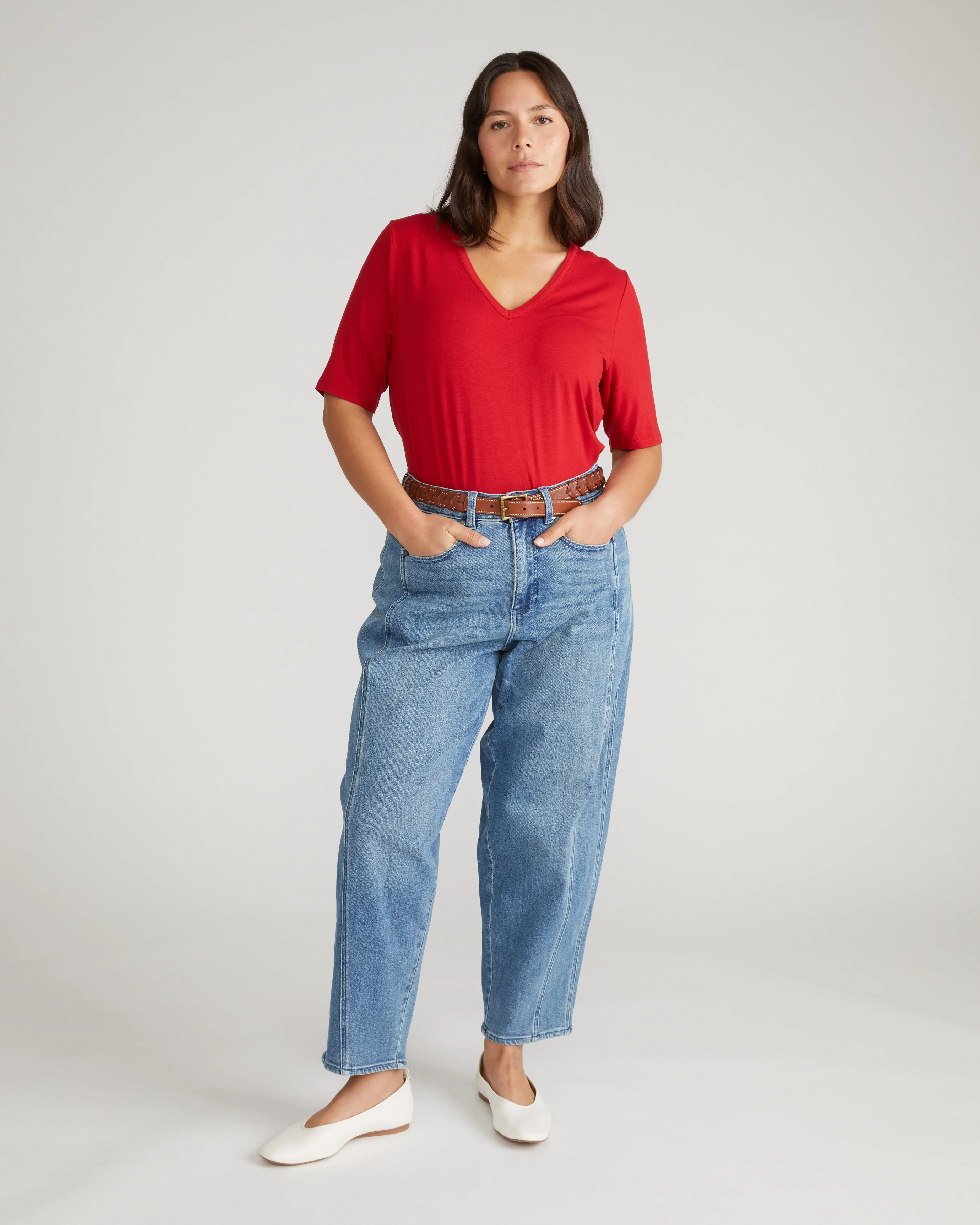 Lily Liquid Jersey V-Neck Stovepipe Tee - New York Red