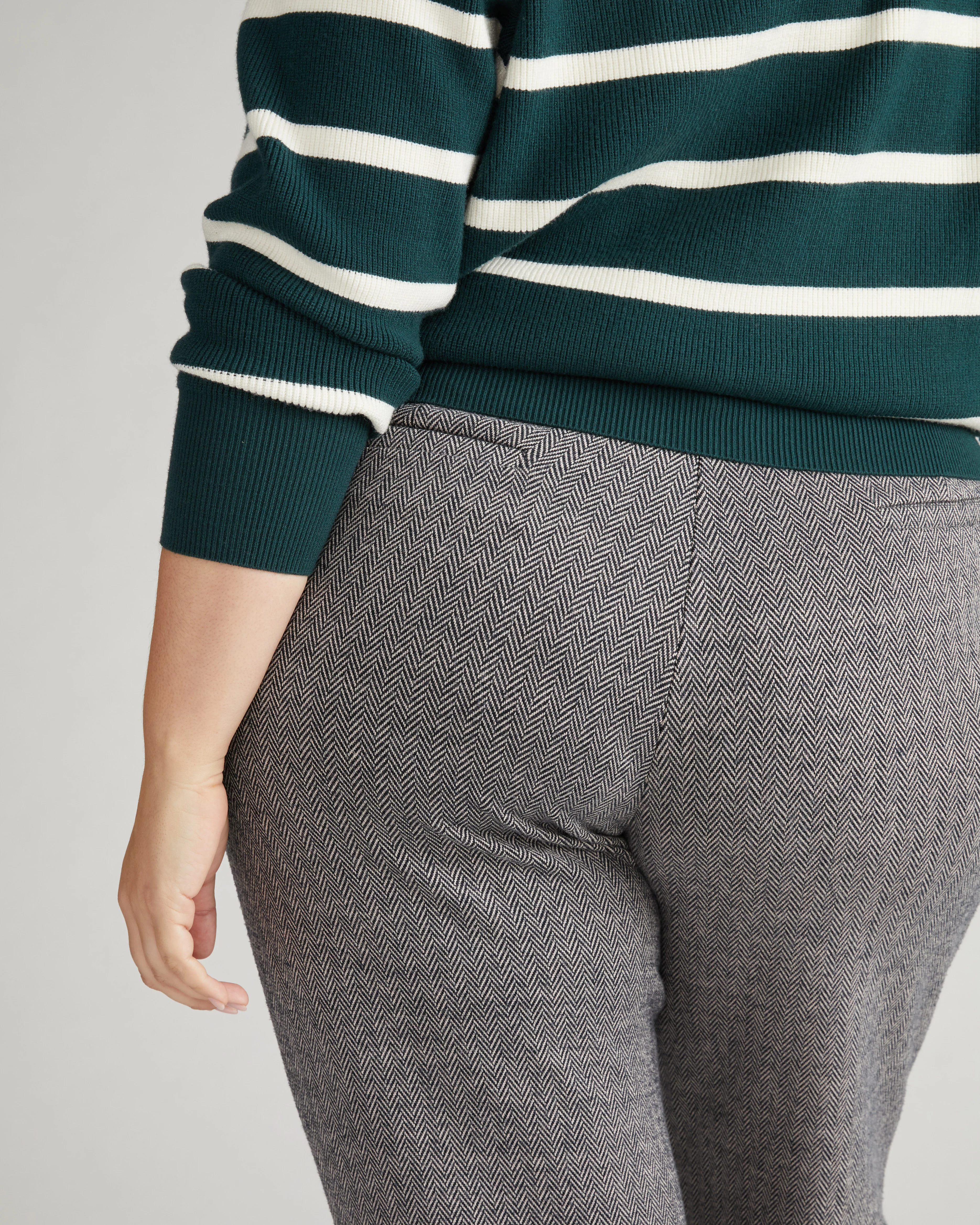 Long Cigarette Ponte Pants - Herringbone Tweed