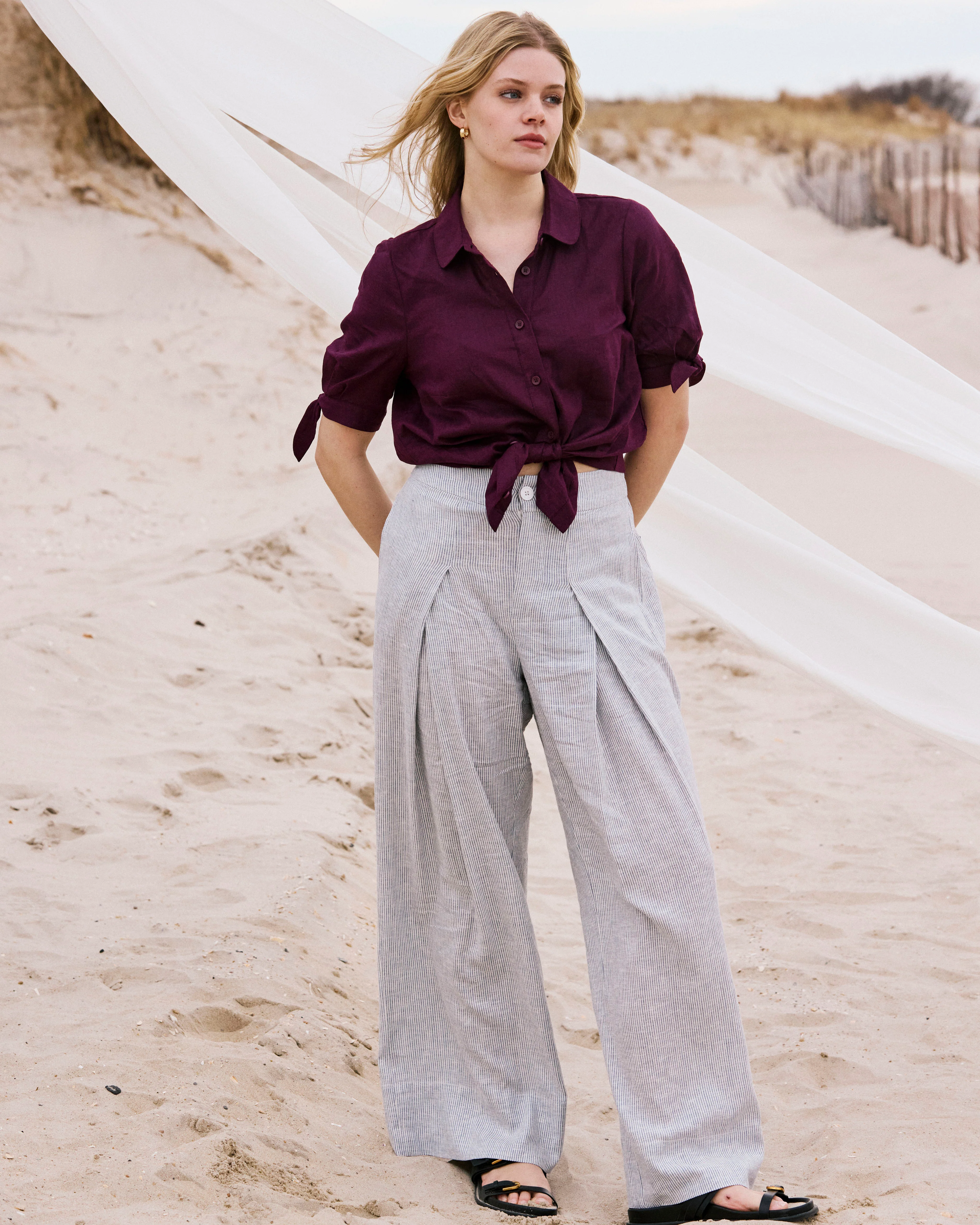 Marley Wide Leg Linen Pants - Beach Stripe