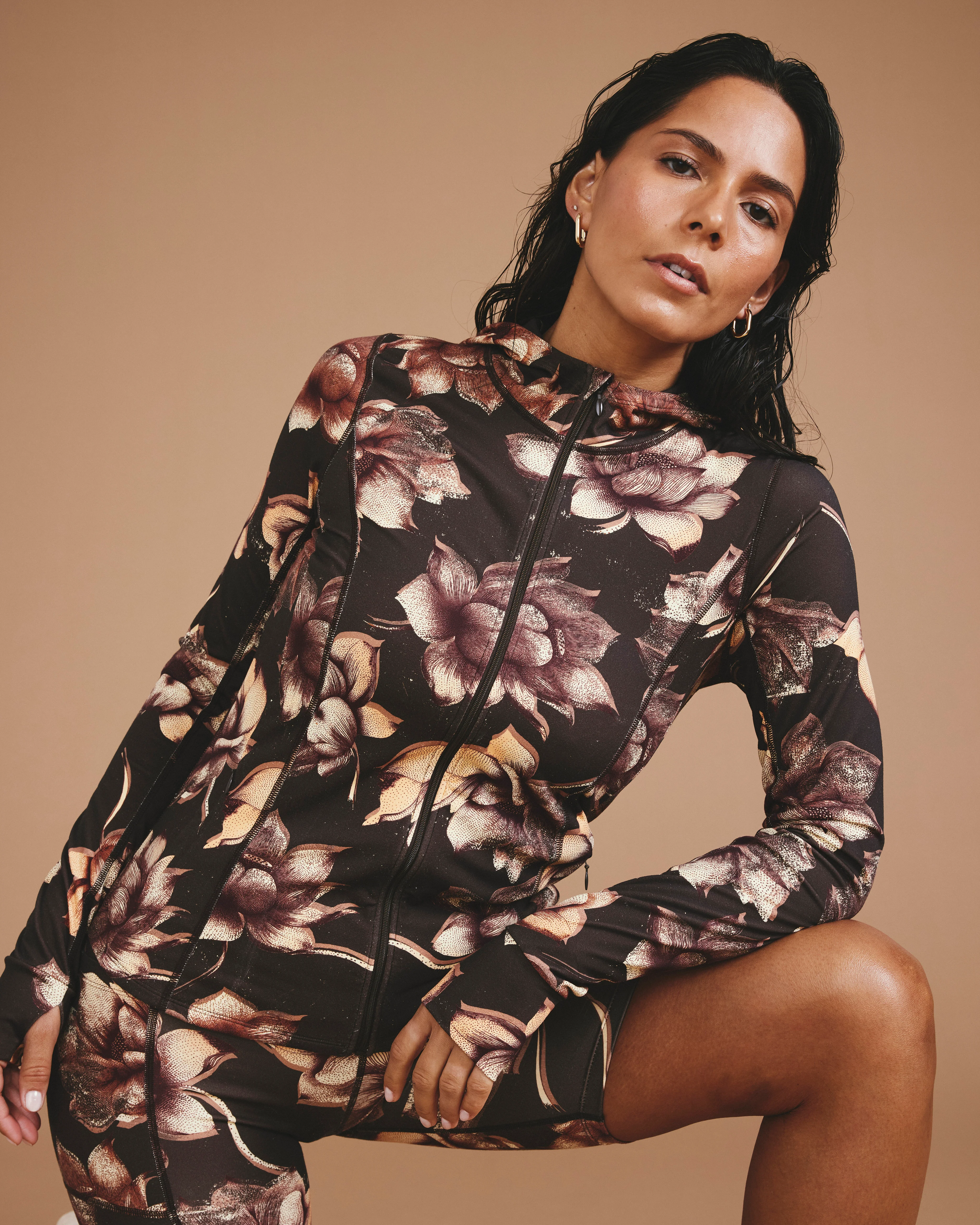 Next-to-Naked Hooded Zip Jacket - Lotus Print