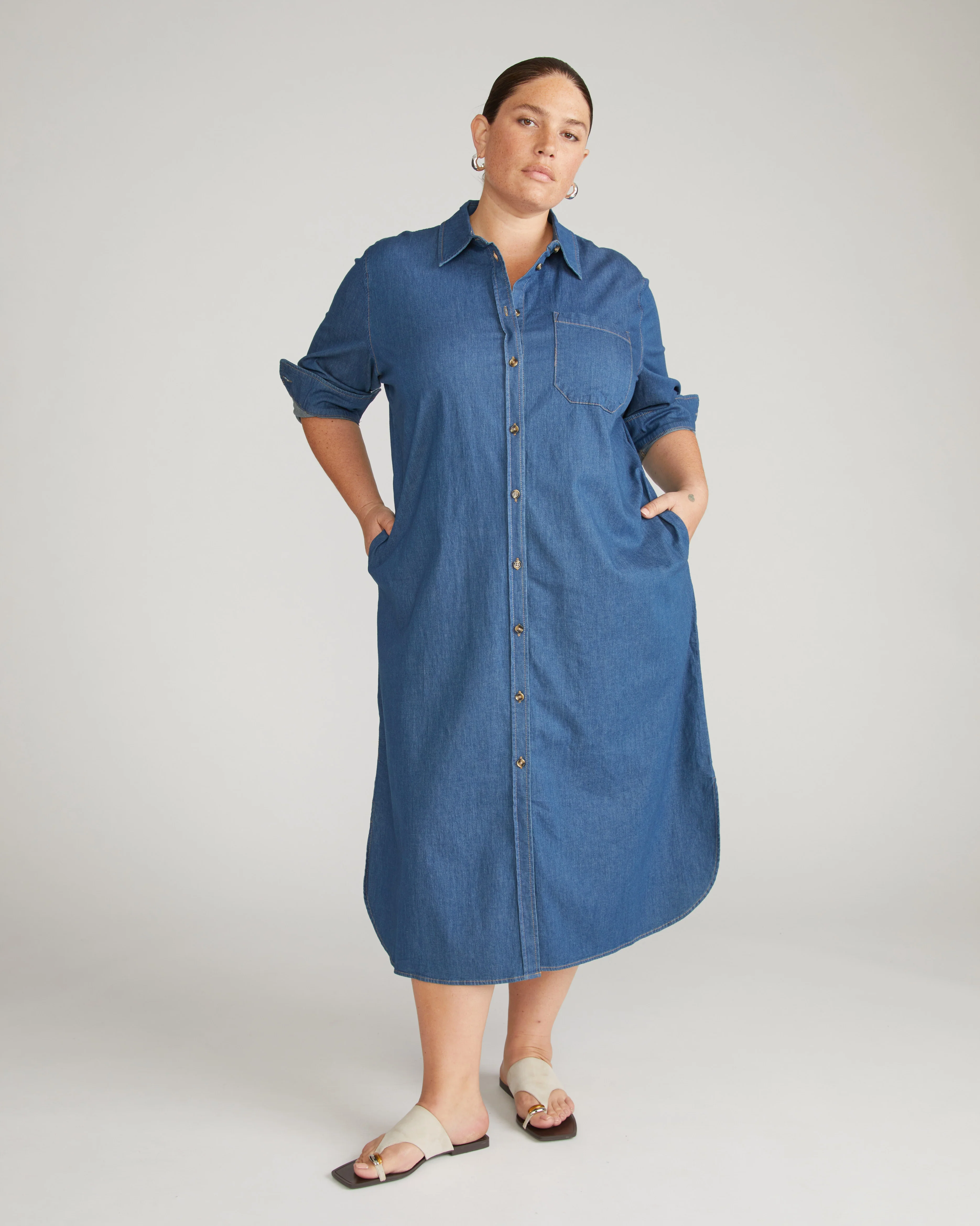 Odeon Stretch Cotton Chambray Shirtdress - Orion Blue - Image 2