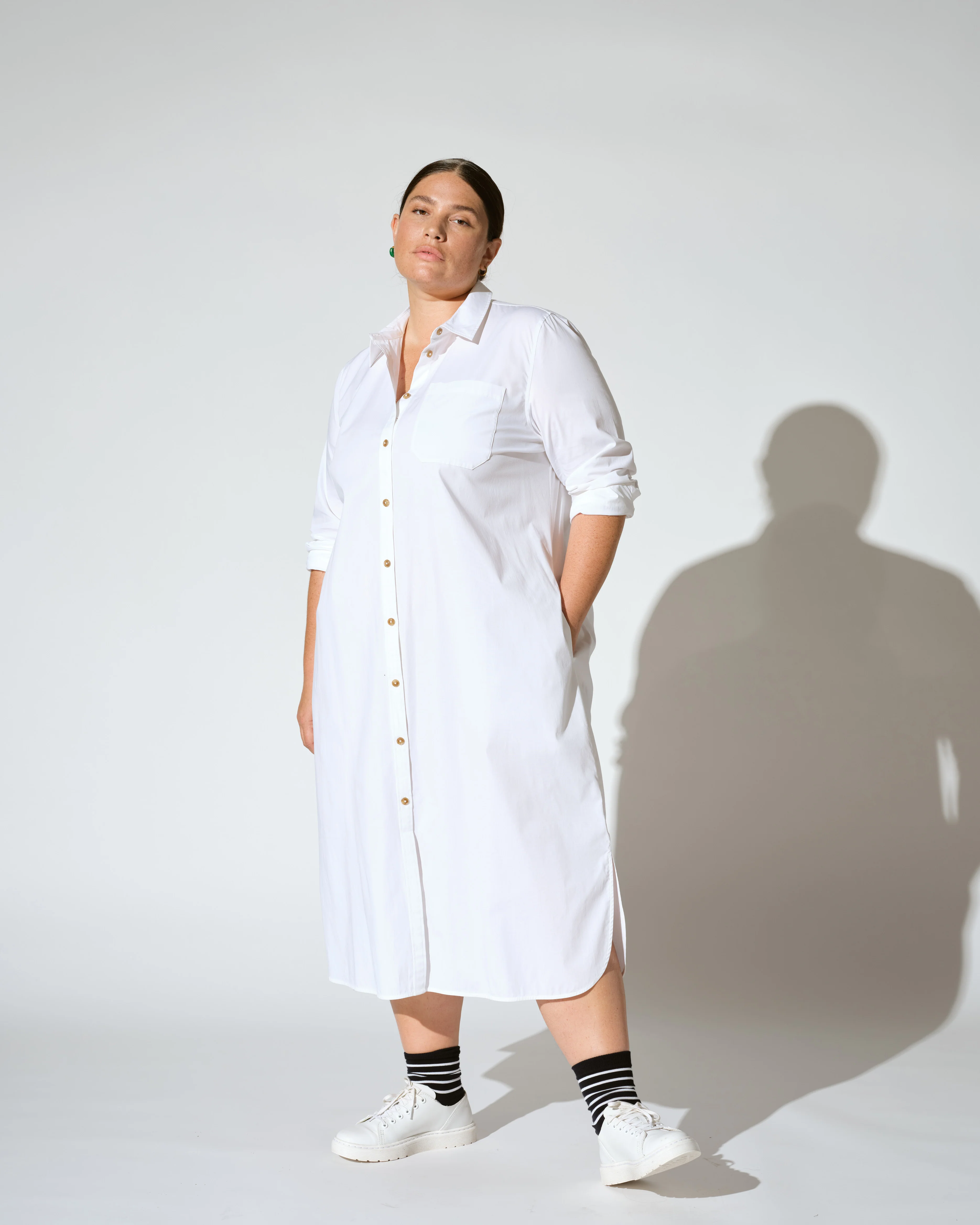 Odeon Stretch Poplin Shirtdress - White - Image 2