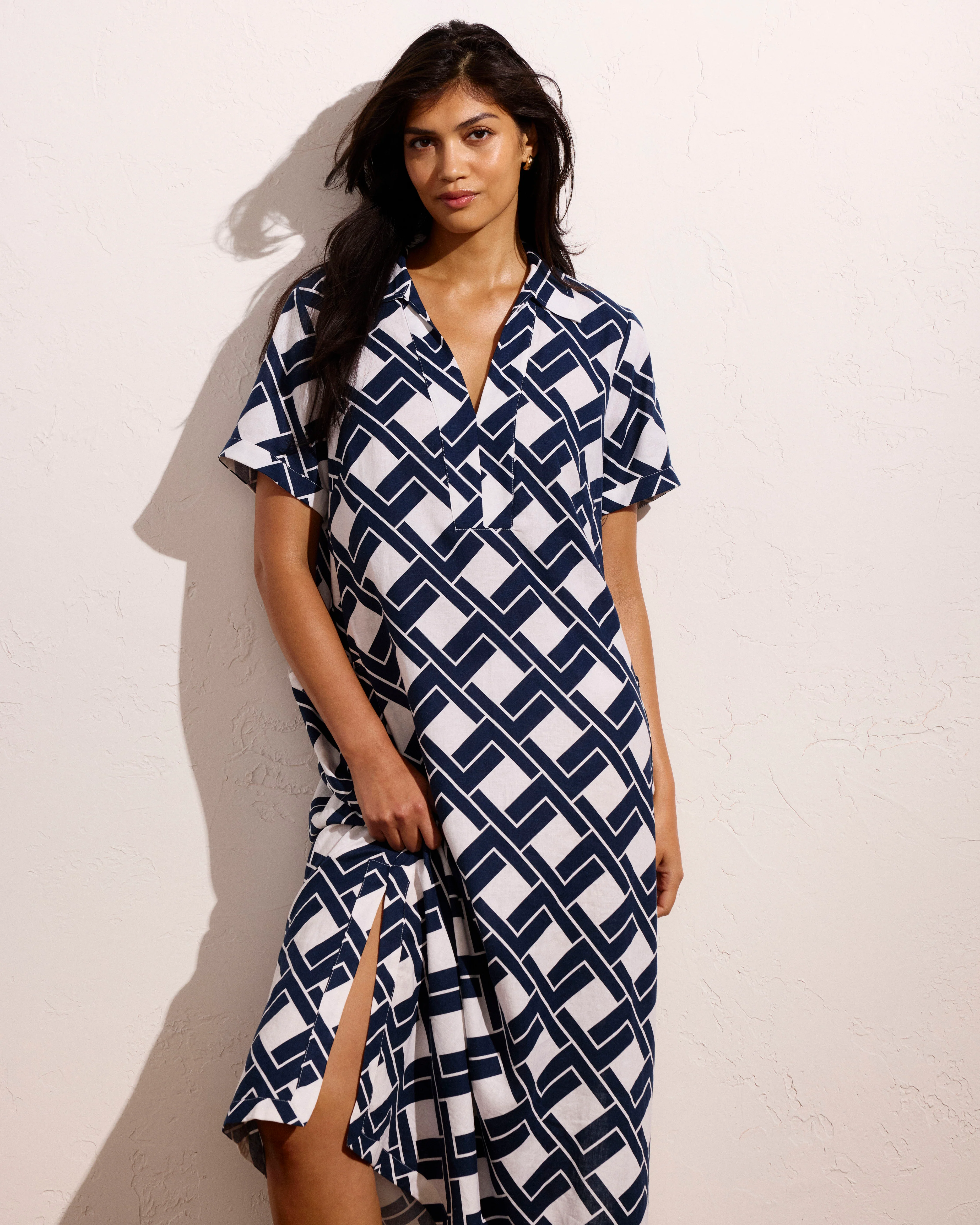 Padma Polo Neck Linen Dress - Geometrica Print