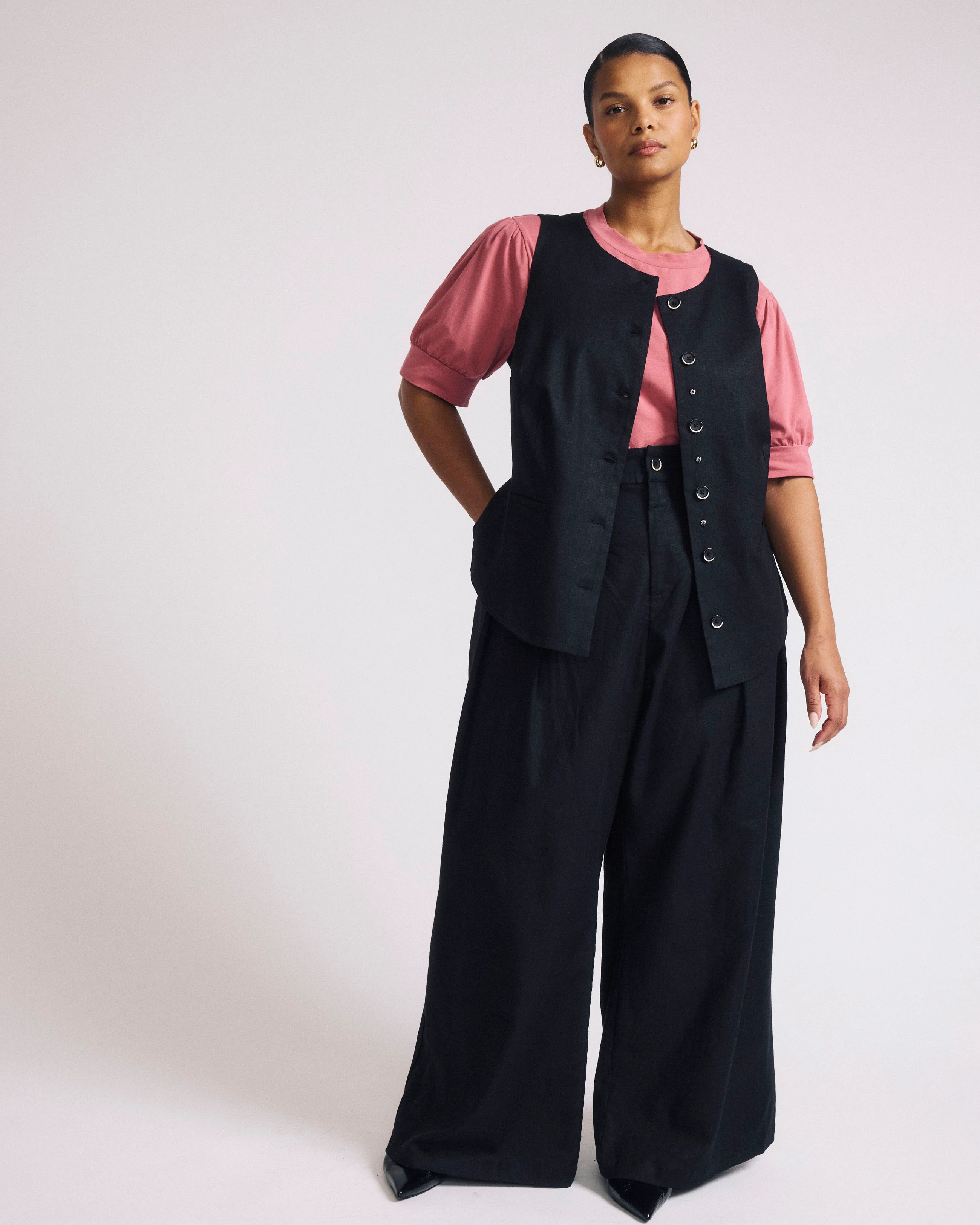 Palais Stretch Linen Wide Leg Pant - Black - Image 2