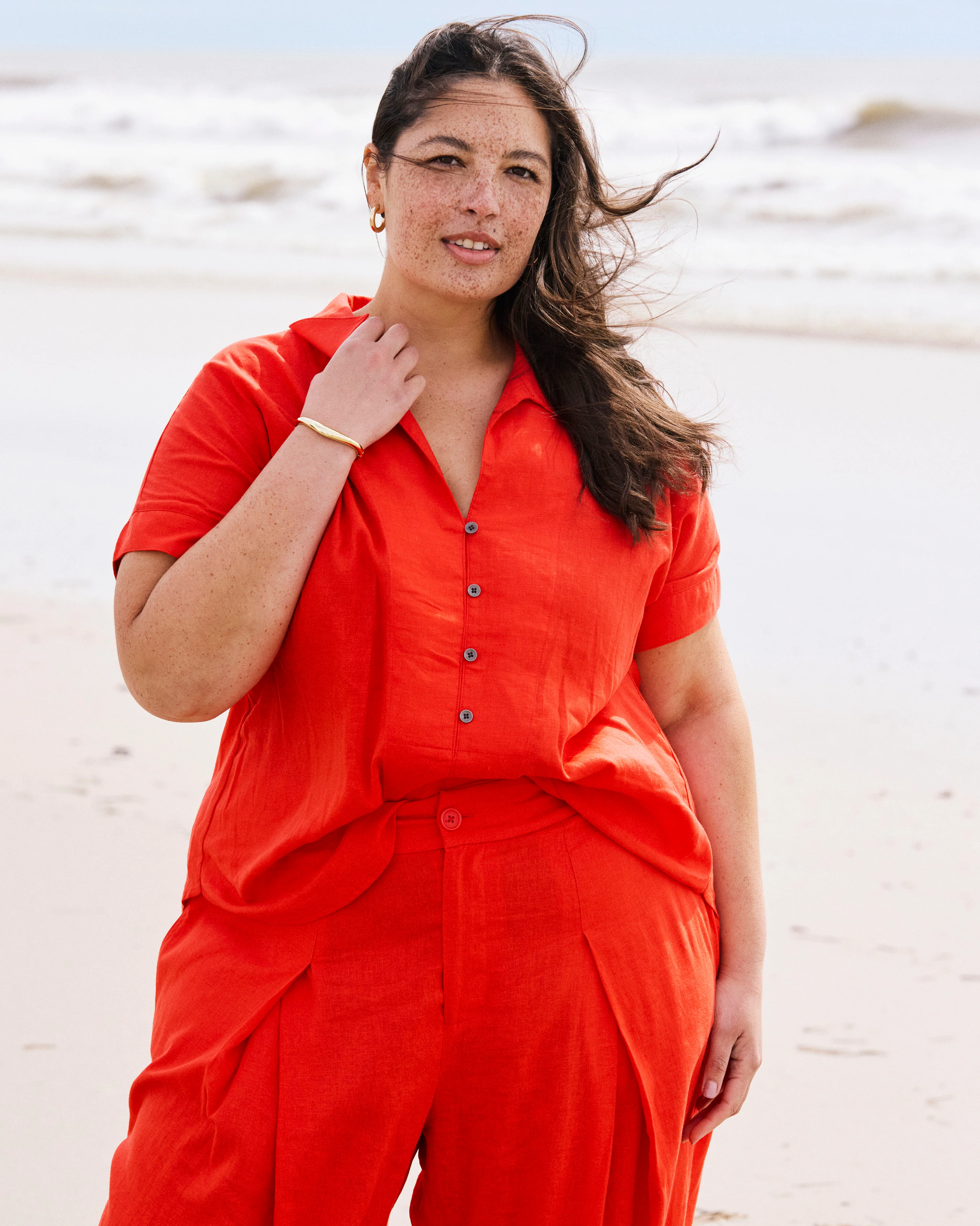 Sandy Short Sleeve Stretch Linen Shirt - Shoreline Sunset