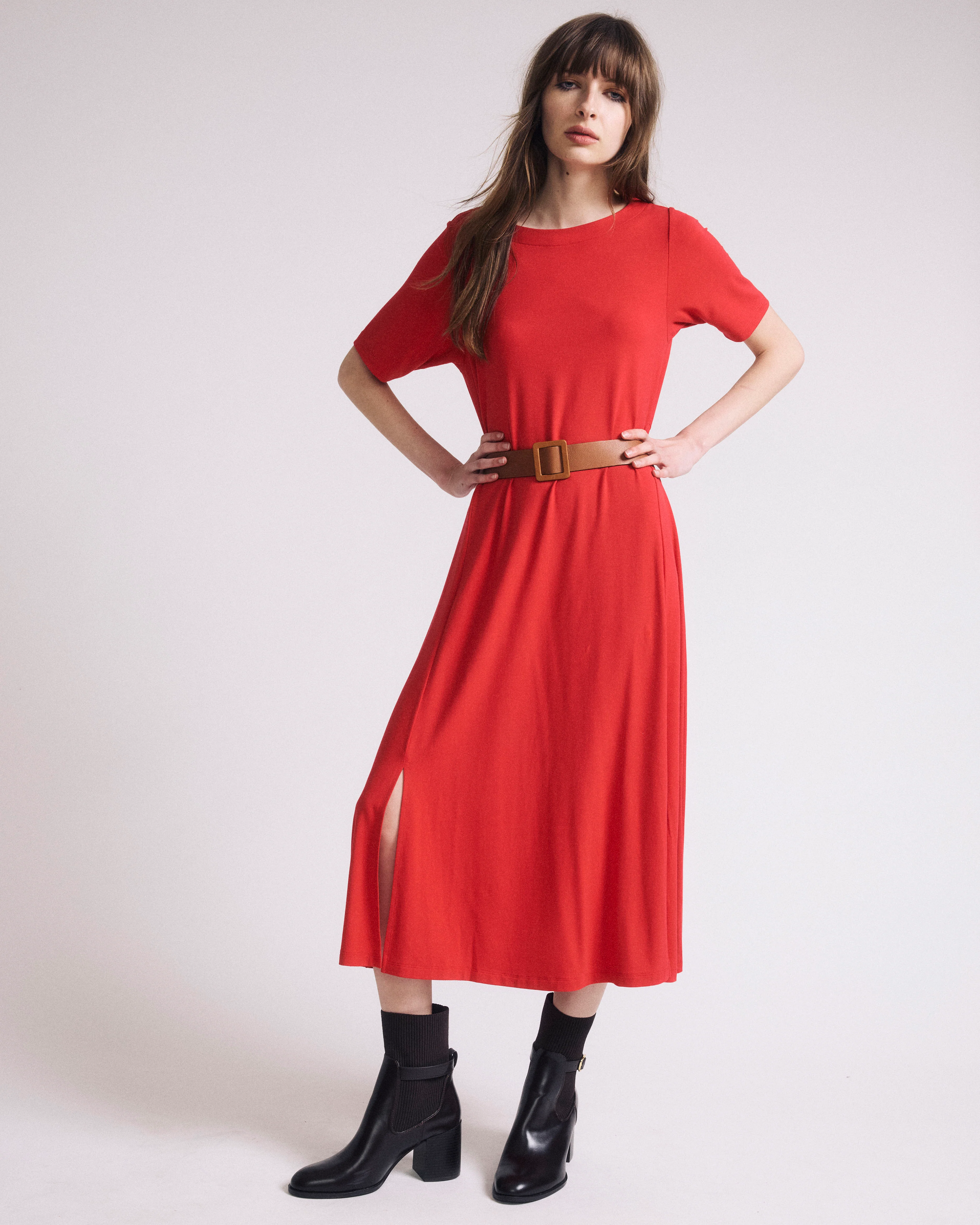 Serena Boatneck Divine Jersey Dress - Lipstick